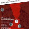 So sieht das Plakat für das Wandeltheater aus. Hinter den Silhouetten von Martin Luther (links) und Julius Echter sieht man den Katasterplan der Stadt Gerolzhofen, wo die Spielstätten hervorgehoben sind.