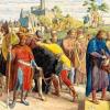 Julius Schnorr von Carolsfeld: Aus dem Nibelungenlied. Etzels Boten bringen die Nachricht von Rüdigers Tod nach Bechelaren. Julius Schnorr von Carolsfeld: Aus dem Nibelungenlied. Etzels Boten bringen die Nachricht von Rüdigers Tod nach Bechelaren.