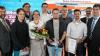 Freisprechung der Metall-Innung Mainfranken-Mitte (von links, vorne) Otmar Endrich (Lehrlingswart), Leon Kalikstein, Johanna Schwarz, Florian Pfeiler, Philip Meier, Obermeister Detlef Lurz; (von links, hinten) Daniel Sauer (Vorsitzender der FC Würzburger Kickers AG), Mario Eirich, Johann Biegler, Edwin Gernert (Vorsitzender des Prüfungsausschusses Feinwerkmechanik).