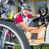Ein Team,: Helmut Bergup und mit Hündin Frieda aus Rimpar waren mit Rad und Anhänger gemeinsam unterwegs – in sechs Wochen von Würzburg bis nach Santiago die Compostela.Foto: D. Peter