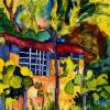 Hesse-Bild zum Thema Wein: Ein Ausschnitt aus dem Aquarell „Schuppen im Weinberg“. Es entstand im Jahr 1927.