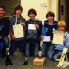 Die Sieger im Egg-Race am AKG: Julius Hipfel, Simon Beier, Quint Falkenberg, Markus Riedel, Robin Holfelder, Julian Holfelder und Katharina Brohm (von links).