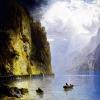 Heinrich Heinlein: Bergsee mit steiler Felswand, 1860/70, Öl auf Leinwand, Museum Georg Schäfer (Ausschnitt).