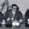 Die Unterzeichnung des Eingliederungsvertrages am 23. Dezember 1971 im Maßbacher Rathaus: (von links) die Bürgermeister Adolf Faust (Volkershausen), Karl Geiling (Poppenlauer), Erich Schmitt (Maßbach), Emil Schmitt (Theinfeld) und Rudolf Gessner (Weichtungen).
