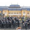 Beim mainfränkischen Jagdhornbläser-Treffen vor dem Barockschloss im Veitshöchheimer Hofgarten ließen alle Gruppen zusammen ihre Jagdhörner homogen erklingen.