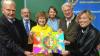 Die Juroren: Kunstsammler und -mäzen Hermann Gerlinger, Josef Ahmann, Governor des Lions-Distrikts Bayern-Nord (BN), Dr. Marlene Lauter, Leiterin des Museums im Kulturspeicher Würzburg, Kunsthistorikerin Irene Meeh, Lions-Distriktbeauftragter Dr. Max Berthold und Schulleiterin i. R. Marlies Juchhoff (von links)