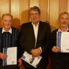 Vorsitzender Harald Wilhelm mit den Geehrten (von links) Franz Plobner, Yvo Baudler, Werner Hilpert und stellvertretender Vorsitzender Reinhold Feth.
