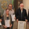 Vorsitzender Dietmar Chrischilles (rechts) ehrte beim TSV Rödelsee die treuen Mitglieder (von links) Armin Schmitt, Marina Wulf, Hans Amberger und Jürgen Bamberg.