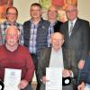 Für fünfzig Jahre Treue zum Verein von der Vorstandschaft geehrt (v.l.): hintere Reihe: Edwin Then (Schriftführer), Heinz Heck (Vorstand), Siegfried Wieland (Vorstand), Rudi Friedl (50 Jahre Mitglied), Landesvorstandsmitglied Georg Grembler. Vordere Reihe, von links die Jubilare Hermann Haas, Edgar Ortner, Edmund Brand.