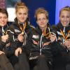 Sie holten den ersten deutschen Meistertitel für Future Fencing aus Werbach: die Florettfechterinnen Rita König, Leonie Ebert, Carolin Golubytskyi und Anne Sauer (von links) – alle letztes Jahr noch beim entthronten Titelverteidiger FC Tauberbischofsheim tätig