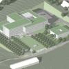 So wie in diesem Modell-Beispiel könnte sich das neue Klinikum Main-Spessart in das BKH-Gelände auf dem Lohrer Sommerberg einfügen. Die Gebäudeform wird noch in einem Architektenwettbewerb ermittelt. Unten und rechts: Stallungen und Hallen der BKH-Reittherapie.Skizze: Klinikum Main-Spessart
