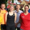 Die Sieger und Platzierten beim 20. Altenschönbacher Schlossberglauf: (von links) Rosi Hertwig, Sven Starklauf, Amelie Dornberger, Jürgen Wittmann, Anja Baumann und Philipp Zabel.