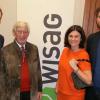 Schauspieler Siegfried Rauch (2. von links) war Ehrengast beim „WISAG Nikolausempfang“ im Hotel Rebstock. Der Geschäftsführer der WISAG Bayern Marc Preußner (rechts) begrüßte unter anderem die Weltklasse-Sportler im Fechten Zita Funkenhauser (im Bild) und Matthias Behr (links).