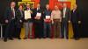 Im Bild (von links) Bürgermeister Klaus Schenk, Christine Bender (stellvertretende Landrätin) Herbert Barthel, Andreas Wolf,Walter Pfaff, Elmar Meißner, 2. Bürgermeister Manfred Barth und Bezirksrat Stefan Funk.