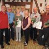 Ehrungen bei den Eigenheimern in Weipoltshausen: (von links) Vorsitzender Ulrich Latzkow, Landesvorstandsmitglied Georg Grembler, Andrea Schmitt, Ernst Roth, 2. Vorsitzende Beatrice Lenk, Roland Bach und Norbert Grabowski. Foto Roland Frühwacht