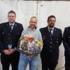 Dominik Neumann, Tobias Stühler, Heiko Lurz, Tobias Rauch und Stephan Reder (von links) bei der Jahresversammlung der Feuerwehr.