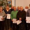 (em)  Im Rahmen der Weihnachtsfeier bedankte sich der TSV Knetzgau bei seinen langjährigen Mitgliedern. Darauf weist der Verein in einer Mitteilung an die Medien hin. Geehrt wurden demnach bei der Feier (von links) René Knop für 25 Jahre Vereinszugehörigkeit, Christa Tropper (40 Jahre), Kerstin Schenk (25 Jahre), Volker Weinkauf (50 Jahre), Willi Barthelmann (50 Jahre), Friedrich Zech (60 Jahre), Willi Helbig (60 Jahre), Robert Reinfelder (40 Jahre) und Markus Dumrauf (40 Jahre). Mit im Bild: Vorstandsmitglied Stefan Schmidt (rechts). Des Weiteren erhielt Friedrich Zech vom BLSV-Kreisvorsitzenden Gerald Markowski (nicht im Bild) für seine langjährigen Verdienste um den TSV Knetzgau die Goldene Ehrennadel mit Brillanten vom Bayerischen Landes-Sportverband.