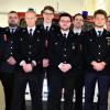 Beförderungen bei der Mühlbacher Feuerwehr von links: Kommandant Nikolas Seubert, Jugendwart Felix Kuhn, Michael Büttner, Felix Ledermann, Christoph Neugebauer, Markus Haupt, stellvertretender Kommandant Benedikt Fellenstein, Lukas Haupt, FW Vereinsvorsitzender Michael Neugebauer und  Bürgermeister Bruno Altrichter.