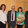 Vorstandsvorsitzender Michael Schneider (von links), Kerstin Weller, Alfred Grimmer, Reinhilde Grimmer und Dr. Roman Glaser, Präsident des Baden-Württembergischen Genossenschaftsverbandes.