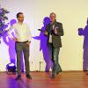 Höchste Dezibel-Zahlen: Professor Dr. Mario Fischer (Vierter von links) von der Fakultät Informatik und Wirtschaftsinformatik an der Hochschule Würzburg-Schweinfurt überzeugte mit seinem Science Slam Beitrag. Von links: Dr. Wolfgang Weiß, Dr. Eva Lange-Athinodorou, Dr. Stefan Zimmermann, Dr. Mario Fischer, Claus Bolza-Schünemann und Dmitri Nedrenco.