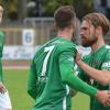 Die Nerven? Nach dem 1:1 gegen Fürth gab es Diskussionsbedarf zwischen den Schweinfurtern Marco Fritscher (7) und Christopher Kracun (rechts). Philip Messingschlager will schlichten, Kevin Fery und Stefan Maderer bleiben lieber eine paar Schritte auf Distanz.