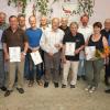 Im Blickpunkt des Sommerfestes der Eigenheimer in Wasserlosen standen Ehrungen. Im Bild von links: Vorsitzender Urban Büchs, Andreas Gößmann-Schmitt, Erich Dittmeier, Michael Freund, Leo Schmitt, Edwin Schmitt, Winfried Herterich, Georg Reusch, Leo Witzel, Gregor Herterich, Karin Herterich, Bruno Schmitt und Landesvorstandsmitglied Georg Grembler.