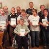 Ehrungen beim Obst- und Gartenbauverein Eichelsdorf: im Bild (von links) Vorsitzender Armin Manietta, Claus Haßfurter, Eberhard Kirchner, Markus Stühler, Werner Wiener, Irene Burkard, Udo Kaiser, Heidemarie Stühler, Walter Pfeiffer, Marie-Luise Martin, zweiter Vorsitzender Michael Kurz, Johannes Bayer und im Vordergrund Brunhilde Schneider.