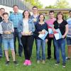 Wurden für das aktive Musizieren geehrt (v.l.): Die Dirigenten Jürgen Elsen und Christian Lang, Sebastian Zull (5 Jahre), Peter Geb, Emma Gill (5 Jahre), Linus Trapp (10 Jahre), Julia Keller (25 Jahre), Marius Berchtold (20 Jahre), Lisa Warmuth (20 Jahre), Marcel Hoinkis (10 Jahre) und Vereinsvorsitzende Melanie Schönekäs.