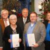 Der VdK in Rimpar feierte 70-jähriges Jubiläum: (von links) Kreisvorsitzender Helmuth Gerbig, der Rimparer 1.Vorsitzende Erich Kreutner, Beisitzerin und geehrt für 20 Jahre Mitgliedschaft Ingeborg Heller, 2.Vorsitzender Hans-Joachim Rudolph, geehrt für zehn Jahre Mitgliedschaft Oliver Voll für seinen Vater Alois sowie Christiane Straub von der Kreisgeschäftsstelle.
