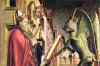 Teuflisch: Hl. Wolfgang und der Teufel von Michael Pacher (entstanden 1471/75). Im Text Teufelshandpuppe der Firma Goki.