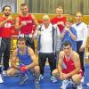Unterfrankens Abordnung in Alzey: (hinten von links) Trainer Alexander Plättner (BC 77 Bad Kissingen), Betreuer Jeremy Bursalioglu, Marcel Steidle (beide Boxteam Tommy Würzburg), Hans Bales  (Bezirkssportwart), Maik Dreßler (Bezirksjugendwart), Illja Sraboda, Trainerin Tanja Sraboda (beide KSV Kitzingen), Felix Fay (Sportfreunde WVV) sowie (vorne von links) Georgi Nadoev und Namig Mammedov (beide BC 77 Bad Kissingen).