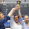 Kurssuche: Zalando-Chefs David Schneider, Robert Gentz und Rubin Ritter am Mittwoch in der Frankfurter Börse.Arne Dedert, dpa