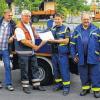 Feldküchen-Übergabe: Das Bild zeigt von links Jörg Gold, Ludwig Legat (beide MHD), Peter Kirchner (stellvertretender Kreisbeauftragter des MHD Mellrichstadt), Martin Koller (stellvertretender Ortsbeauftragter des THW Mellrichstadt), Hermann Lang (THW-Geschäftsstelle Bamberg) und Christian Klein (Ortsbeauftragter des THW Mellrichstadt).
