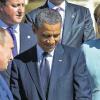 Keine Annäherung: Kremlchef Wladimir Putin (links) und US-Präsident Barack Obama konnten sich in St. Petersburg in der Syrienfrage nicht einigen. Das Bild entstand bei der Aufstellung zum G20-Gruppenfoto mit Angela Merkel und dem britischen Regierungschef David Cameron (hinten).