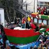 Das Hätzfelder „Narrenschiff“: Mit Giemaulpaar Stefan II. und Julia I. sowie Gesellschaftspräsident Benni Jensen.