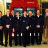 Aktiven Einsatz gewürdigt: Präsente gab es bei der Hauptversammlung der Freiwilligen Feuerwehr, Abteilung Lauda, für Marco Pelz und Herbert Rückert (Fünfter und Sechster von links); mit dabei (von links) die Führungsspitze Klaus Jockel, Gerold Hellinger, Florian Riedl und Johannes Weckesser sowie (rechts) Stadtkommandant Gunter Hemmrich und Bürgermeister Thomas Maertens.