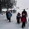(cal) Schon seit zehn Jahren lädt das Biosphärenreservat Rhön zu einer länderübergreifenden Sternwanderung ein. Dabei wird ein ganz bestimmtes Thema aufgegriffen, mit dem sich die Kinder aus der bayerischen, hessischen und thüringischen Rhön an diesem Tag beschäftigen. In diesem Jahr ging es um die Tiere der Rhön – um ihre Spuren im Schnee, um das Thema Winterschlaf und Winteraktivität. Vom Birxgraben aus brachen die Schüler der 4. Klasse der Grundschule Hilders-Eckweisbach zum Schwarzen Moor auf. Von thüringischen Frankenheim her stapften die Mädchen und Jungen der 3. Klasse der Grundschule durch den tiefen Schnee, und vom Rhönhof aus erreichten die Kinder der 3. Klasse der Grundschule aus Nordheim das Umweltbildungshaus im Schwarzen Moor. „Sehr viele Spuren konnten wir an diesem Tag leider nicht entdecken, weil es doch sehr geschneit hat“, sagen die Betreuer der Thüringer und Hessischen Verwaltungsstelle des Biosphärenreservats Rhön sowie die Mitarbeiter des Vereins Naturpark & Biosphärenreservat Bayerische Rhön. Ganz sicher konnten Fuchs, Hase, Wildschwein und Eichhörnchen ausgemacht werden. Am Ziel, dem Umweltbildungshaus im Schwarzen Moor, gab es für alle erst einmal eine Bratwurst, Tee und heißen Apfelsaft. Dann standen Spiele auf dem Programm. Im Umweltbildungshaus wartete noch ein Film über die Natur der Rhön. Für alle Teilnehmer erinnert ein Button an die Sternwanderung 2013 sowie ein kleines Bestimmungsheft für Tierspuren im Winter.