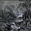 Erster Volksgarten auf dem Kontinent: Johann Georg von Dillis, Englischer Garten in München, 1820er/1830er Jahre, schwarze Kreide, weiß gehöht auf blaugrau gefärbtem Papier.