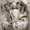 Herrschaftlich: Ludwig der Bayer auf einem Relief von 1340 aus dem Nürnberger Rathaussaal (Abguss von 1855). Im Text links: Goldbulle.