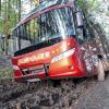 Mit 31 Fahrgästen an Bord stecken geblieben: Das Navi hatte den 61-jährigen Busfahrer auf einen Waldweg gelotst.