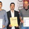 Zufriedene Gesichter:  Zweiter Vorsitzender Andreas Hußlein, Ehrung für über 1000 Spiele für Stefan Schneider, für 25 Jahre für Michael Mahr und Marius Grünewald, Schriftführer Leonhard Mahr und Vorsitzender Reinhold Mahr (von links).