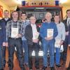 Geehrt: Die Feuerwehr Rodenbach ehrte am Sonntagabend langjährige Mitglieder. Im Bild von links: Kommandant Rainer Heidenfelder, der federführende Kommandant der Lohrer Wehren Clemens Kracht, Konrad Kreser (geehrt für 40 Jahre), Thomas Völker (25), Winfried Heidenfelder (60), Hermann Heidenfelder (60), Bernd Emrich (40), Bürgermeister Mario Paul, zweiter Vorsitzender Maximilian Emrich.