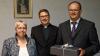 Heimleiterin Barbara Schömburg, Pfarrer Markus Grzibek und Kreisheimatpfleger Guido Spahn (von links) beim Festakt zum 500. Geburtstag der Dr. Engelhard'schen Pfründnerstiftung.