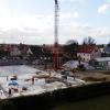 Die Bauarbeiten auf dem Gelände in der Martin-Luther-Straße in Hofheim machen Fortschritte. Hier entstehen die neuen Märkte von Norma und Rewe.