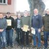 Der Anglerverein Marktsteft-Marktbreit und Umgebung e.V. ehrte bei seiner Jahreshauptversammlung treue Mitglieder sowie die Angelkönige. Im Bild von links: Detlef Roth (Erster Vorsitzender), Roberto Klaus (Zweiter Vorsitzender), Wolfgang Langer (Zehn Jahre), Raphael Neumeier (Jugend-Anglerkönig), Karl-Heinz Bieret (40 Jahre) und Gerald Stöcker (Anglerkönig).