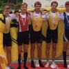 Robin Kosche (links) vom RC Zellingen wurde mit seinen Teamkollegen (von links) Dominic Gallert, Luis Zalesijak (beide München), Niclas Graichen (Regensburg) und Steuermann Lennard Kausemann (München) deutscher Jugendvizemeister im Doppelvierer mit Steuermann der Leichtgewichte.