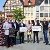 Zur Vorstellung der Sponsoren der Musiknacht erschienen Thomas Eckert von der Kulturagentur (von links), Mellrichstadts Bürgermeister Eberhard Streit, Tobias Herzog von der Volksbank Raiffeisenbank, der Fabrikant Hans-Hermann Weihrauch, Heiko Laidig von der Sparkasse, Jürgen Mack von der gleichnamigen Druckerei und Wolfgang Pfeiffer, Vorsitzender vom „am“.