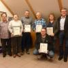 Das Bild zeigt die Geehrten des Radler-Clubs Wüstenzell (von links): stellvertretender Vorsitzender Dittmar Müller, Roswitha Pilz, Thomas Müller, Alfons Kohlhepp, Doris Zorn, Vorsitzender Reinhold Schwab und (vorne) Alexander Hupp.
