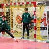 Grabfeld-Gallier Christian Dietz (von links) streckt sich nach einem flach geworfenen Handball. Jonas Schirm und Felix Schmidl beobachten gespannt, ob die Parade gelingt. Die Torhüter des HSC Bad Neustadt und des TSV Großbardorf trainierten gemeinsam.
