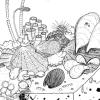 Rekonstruktion von Encrinus liliiformis in einem Muschelkalk-Crinoiden-Riff. Seelilien unterschiedlichen Alters sind mit ihrer Haftscheibe an den Muschelkalk-Austern angeheftet und bilden eine feste Kruste. Einzelne jugendliche Tiere siedeln auf einer dickschaligen Muschel. Außerdem sind Miesmuscheln, die Kammmuschel und Armfüßer zu sehen. Ein Seeigel und Schnecken weiden Algen ab. (Aus Hagdorn & Simon (1985). Rekonstruktion von Encrinus liliiformis in einem Muschelkalk-Crinoiden-Riff. Seelilien unterschiedlichen Alters sind mit ihrer Haftscheibe an den Muschelkalk-Austern angeheftet und bilden eine feste Kruste. Einzelne jugendliche Tiere siedeln auf einer dickschaligen Muschel. Außerdem sind Miesmuscheln, die Kammmuschel und Armfüßer zu sehen. Ein Seeigel und Schnecken weiden Algen ab. (Aus Hagdorn & Simon (1985).